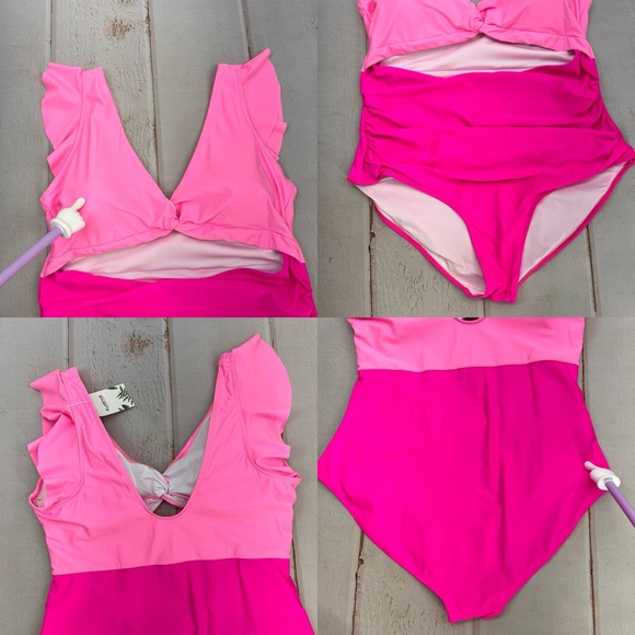 Women's Plus Size One Piece Swimsuits Tummy Control V Neck Cutout Bathing Suit - Picture 17 of 17